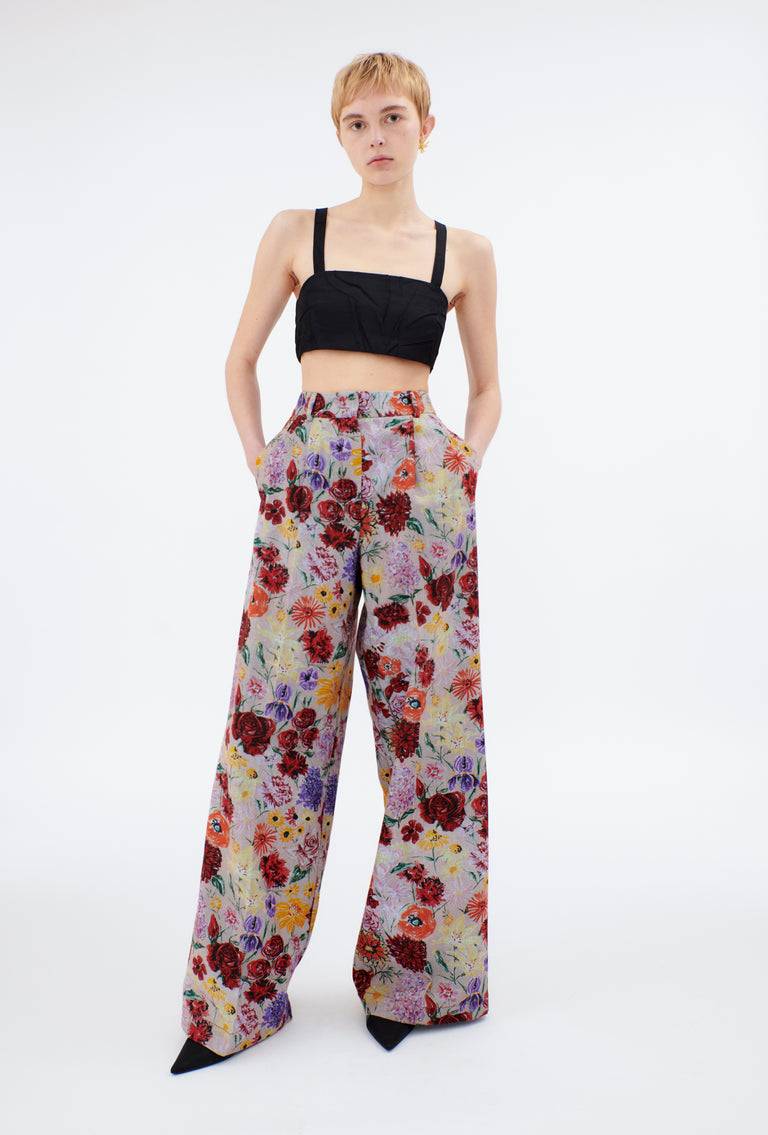 Odeeh Impressionist Flowers Cotton Denim Hose, Foggy Blue Schlussverkauf