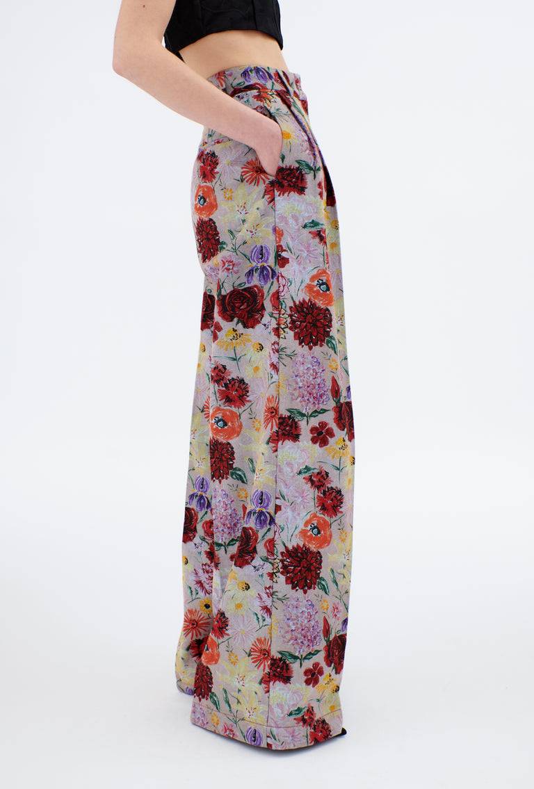 Odeeh Impressionist Flowers Cotton Denim Hose, Foggy Blue Schlussverkauf