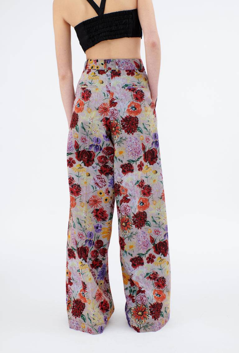 Odeeh Impressionist Flowers Cotton Denim Hose, Foggy Blue Schlussverkauf
