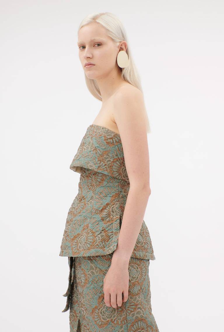 Odeeh Flower Camouflage Matelassé Top, Sea Green im Angebot