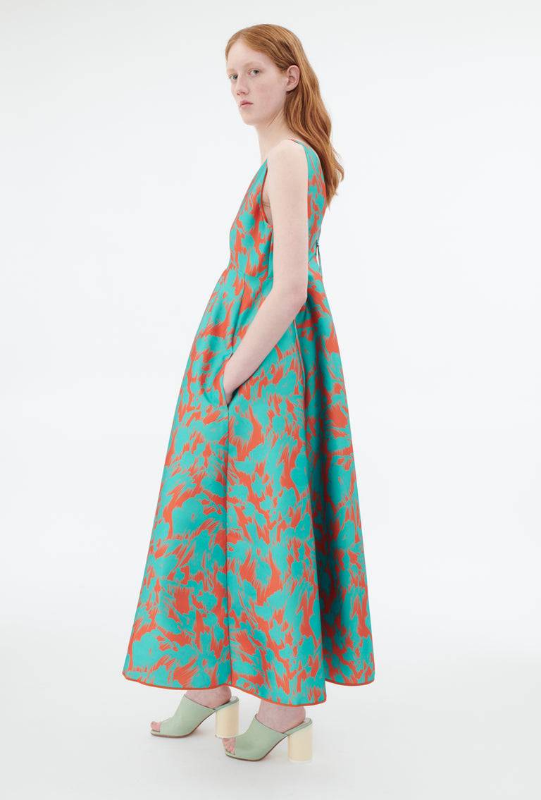 Odeeh Blurred Bouquets Duchesse Kleid, Opal Green Günstiger Verkauf