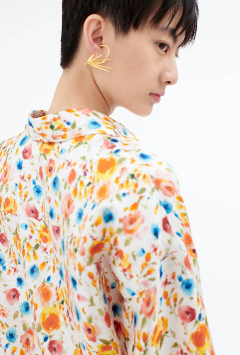 Odeeh Degradé Florets Silk Twill Bluse, Tangerine Meist gekauft