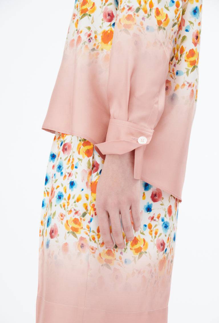 Odeeh Degradé Florets Silk Twill Bluse, Tangerine Meist gekauft