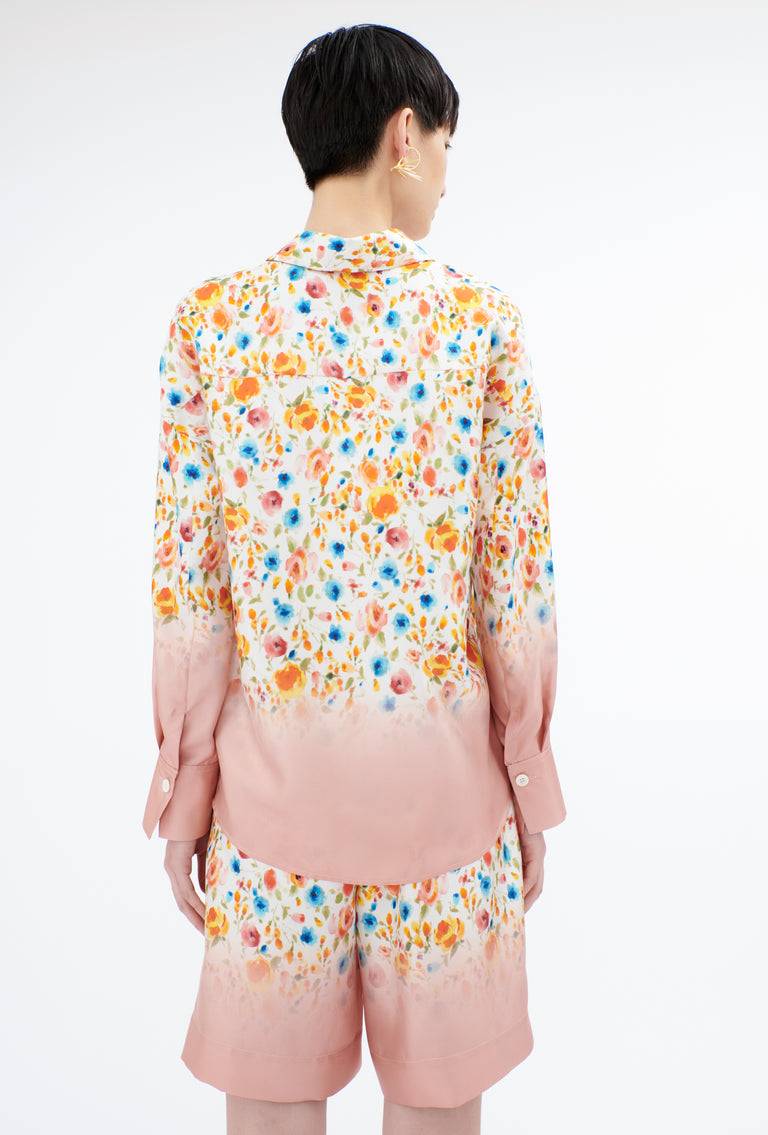 Odeeh Degradé Florets Silk Twill Bluse, Tangerine Meist gekauft