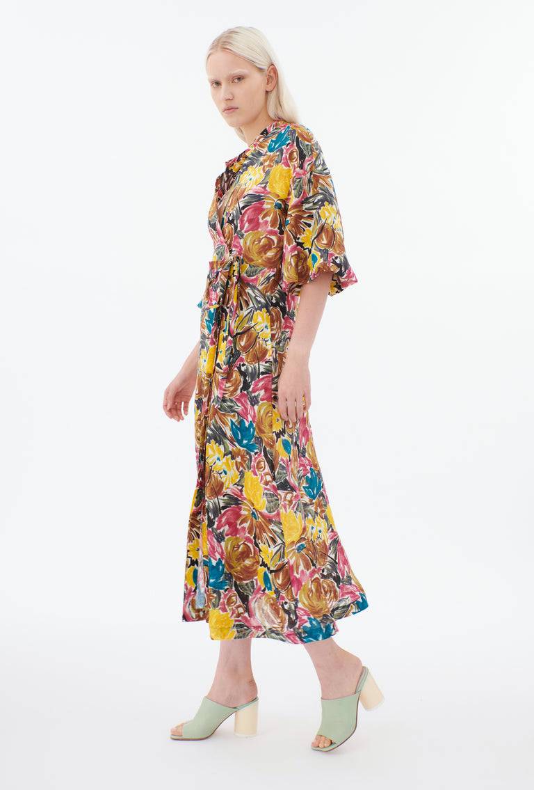 Odeeh Brush-Stroke Peonies Kleid, Tobacco Verkauf