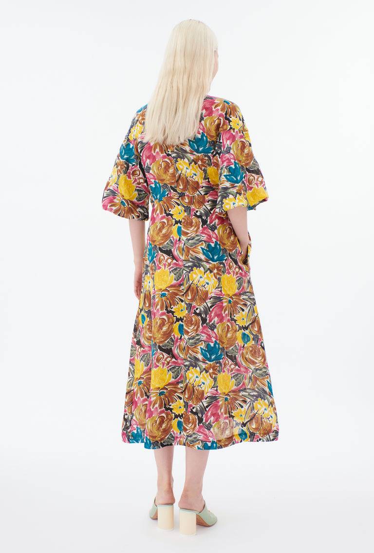 Odeeh Brush-Stroke Peonies Kleid, Tobacco Verkauf