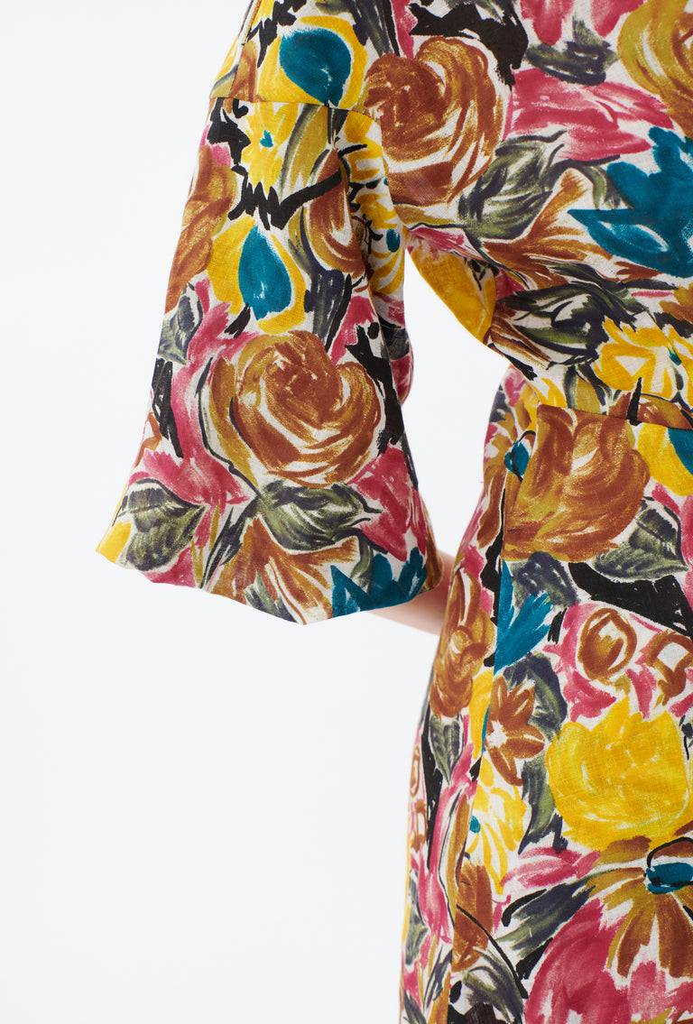 Odeeh Brush-Stroke Peonies Kleid, Tobacco Verkauf