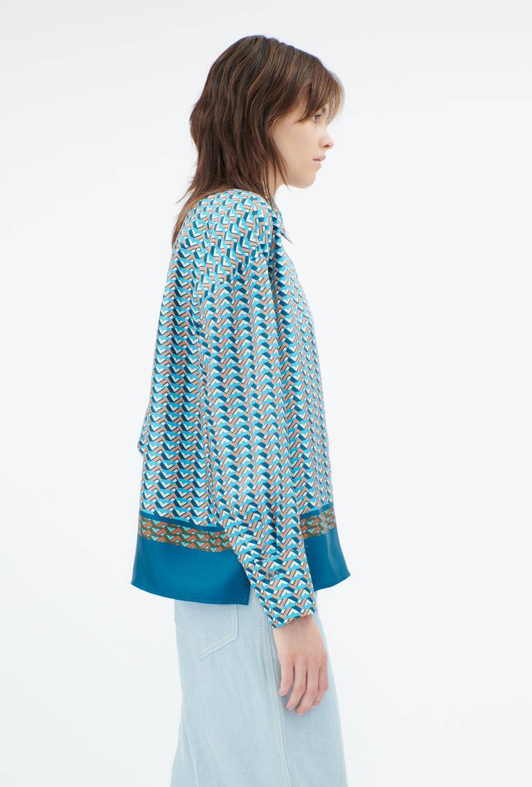 Odeeh Braided Graphics Bluse, Turquoise Blue Outlet