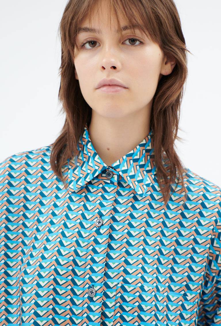 Odeeh Braided Graphics Bluse, Turquoise Blue Outlet