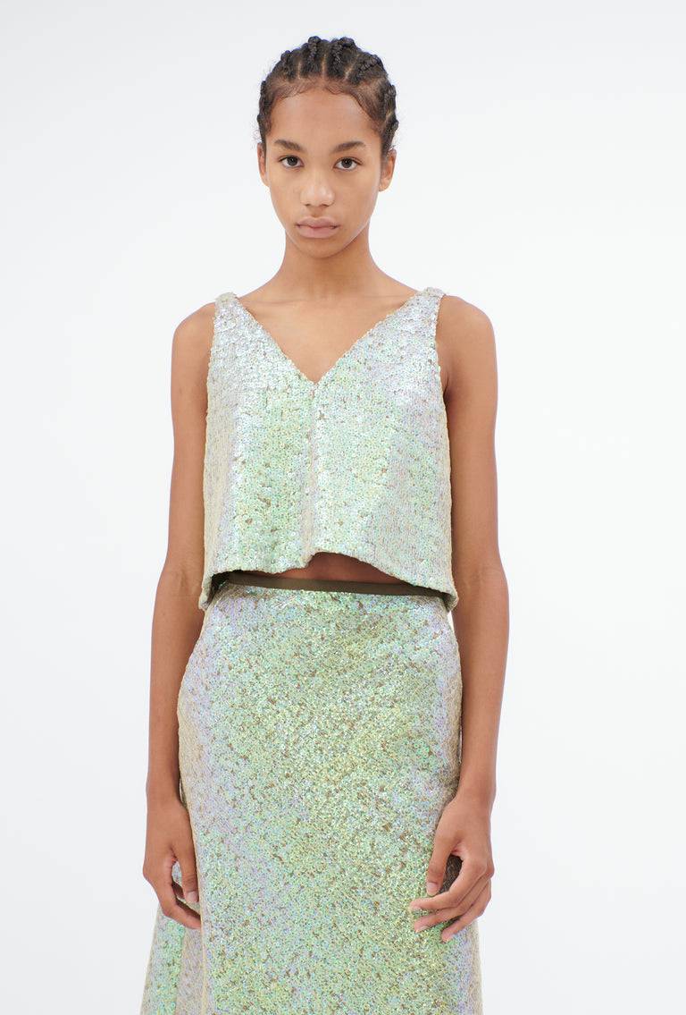 Odeeh Hazy Sequins Top, Mermaid green Verkauf