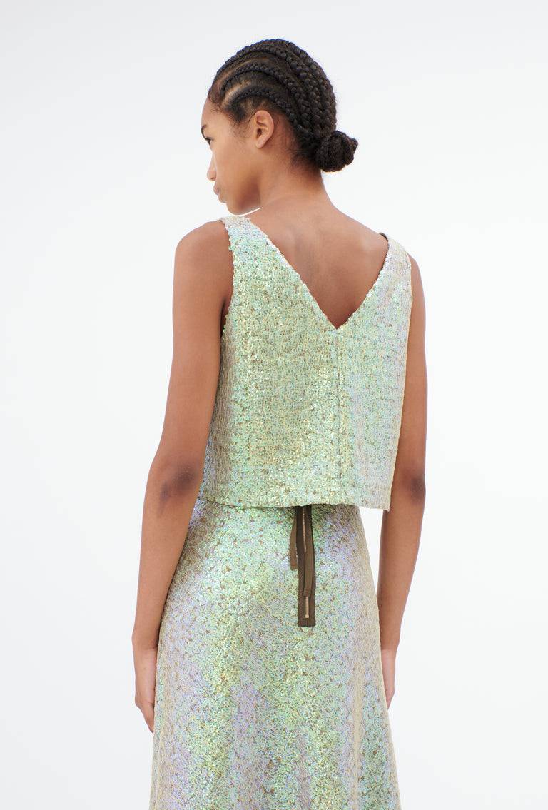 Odeeh Hazy Sequins Top, Mermaid green Verkauf