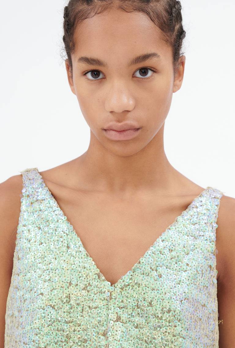 Odeeh Hazy Sequins Top, Mermaid green Verkauf