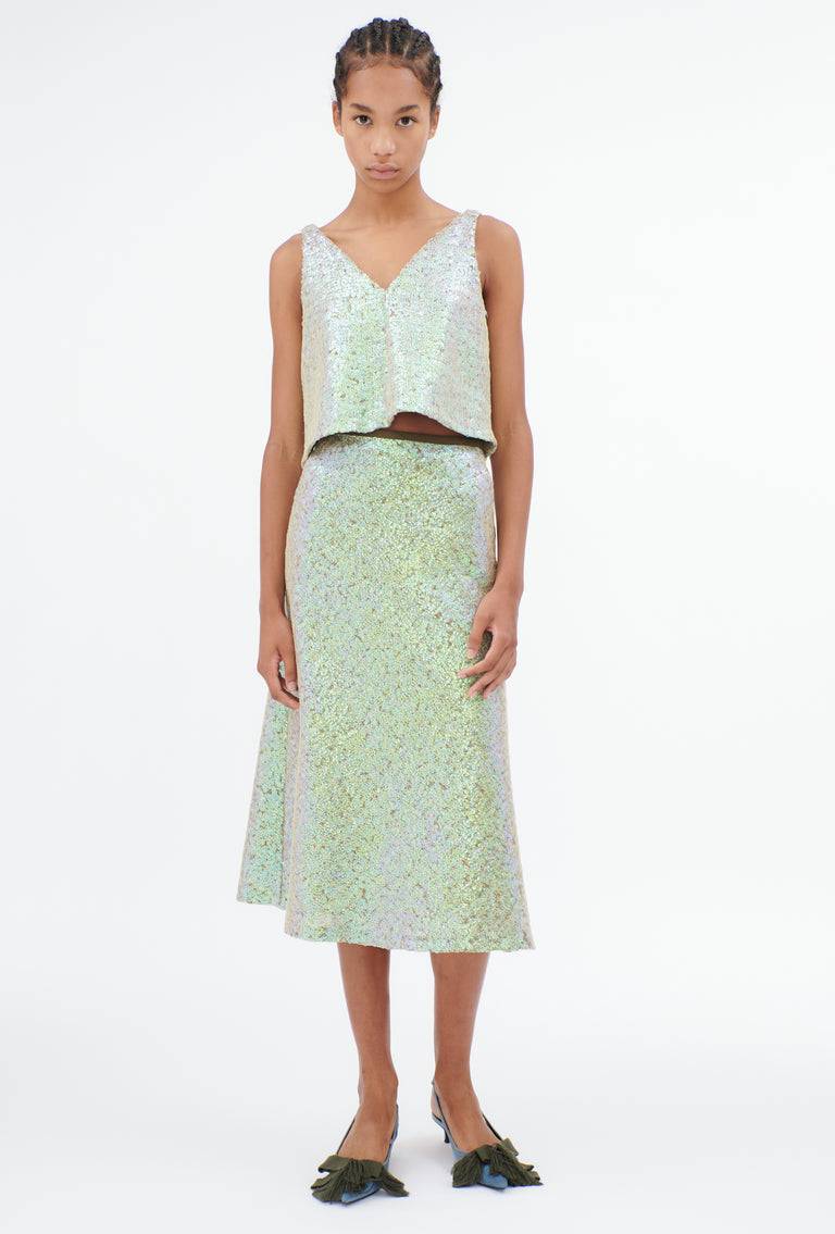 Odeeh Hazy Sequins Top, Mermaid green Verkauf