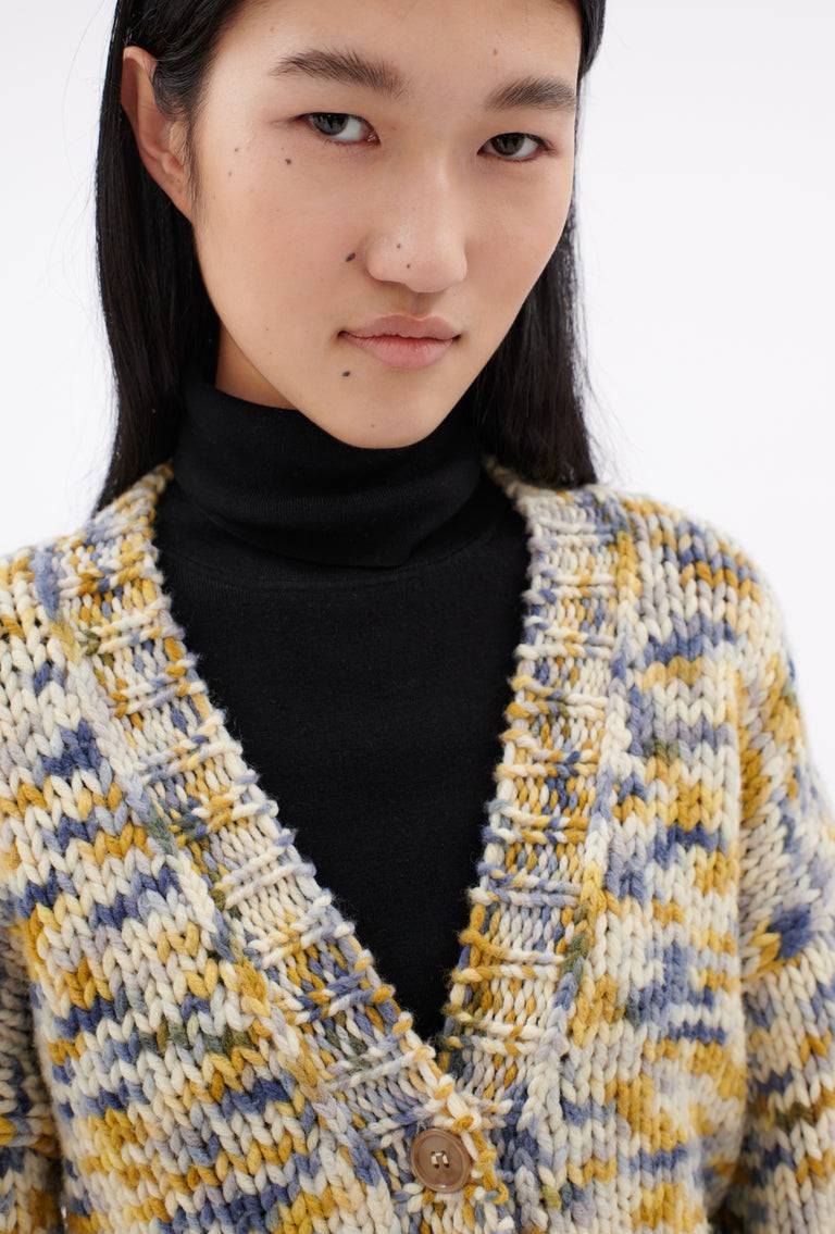 Odeeh Multicolour Printed Wool Cardigan, Honey Schlussverkauf
