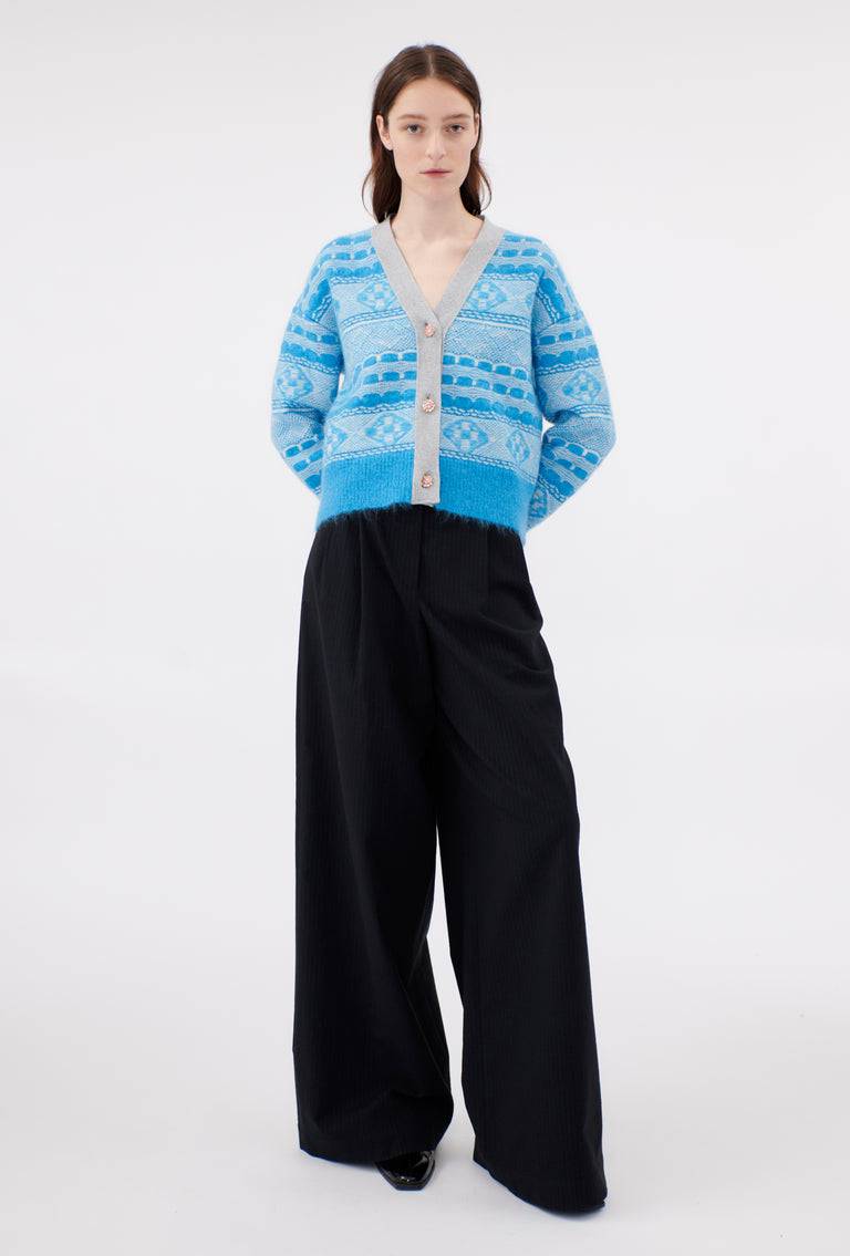 Odeeh Graphic Norwegian Cardigan, Himmelblau Saisonschlussverkauf
