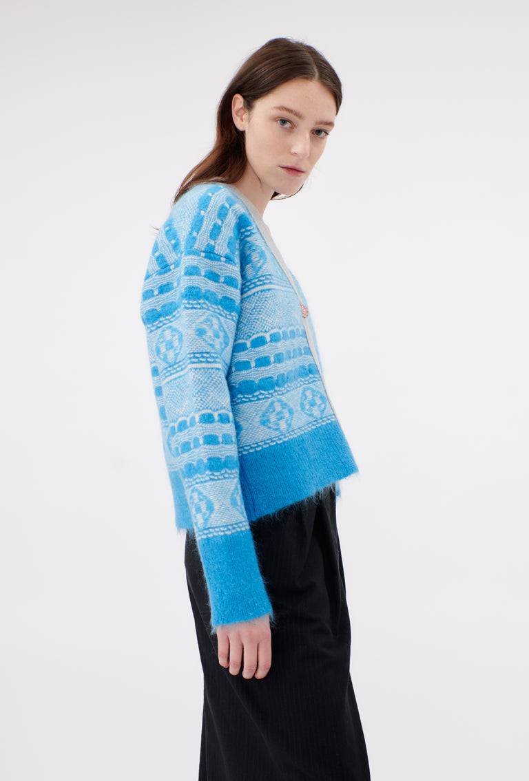Odeeh Graphic Norwegian Cardigan, Himmelblau Saisonschlussverkauf