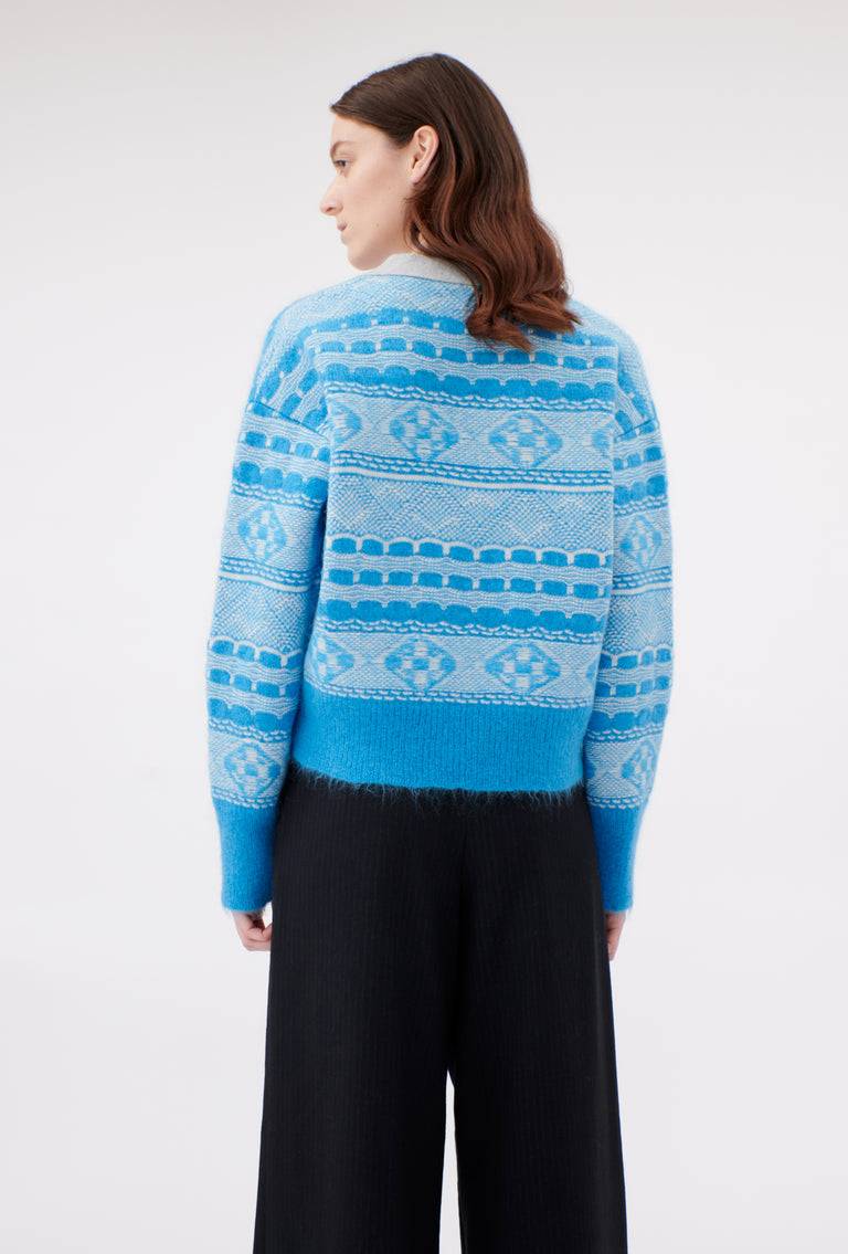 Odeeh Graphic Norwegian Cardigan, Himmelblau Saisonschlussverkauf