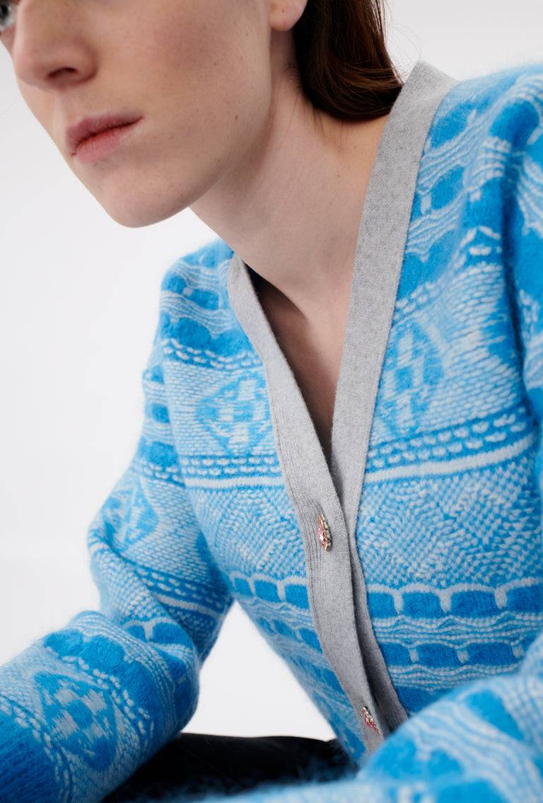 Odeeh Graphic Norwegian Cardigan, Himmelblau Saisonschlussverkauf