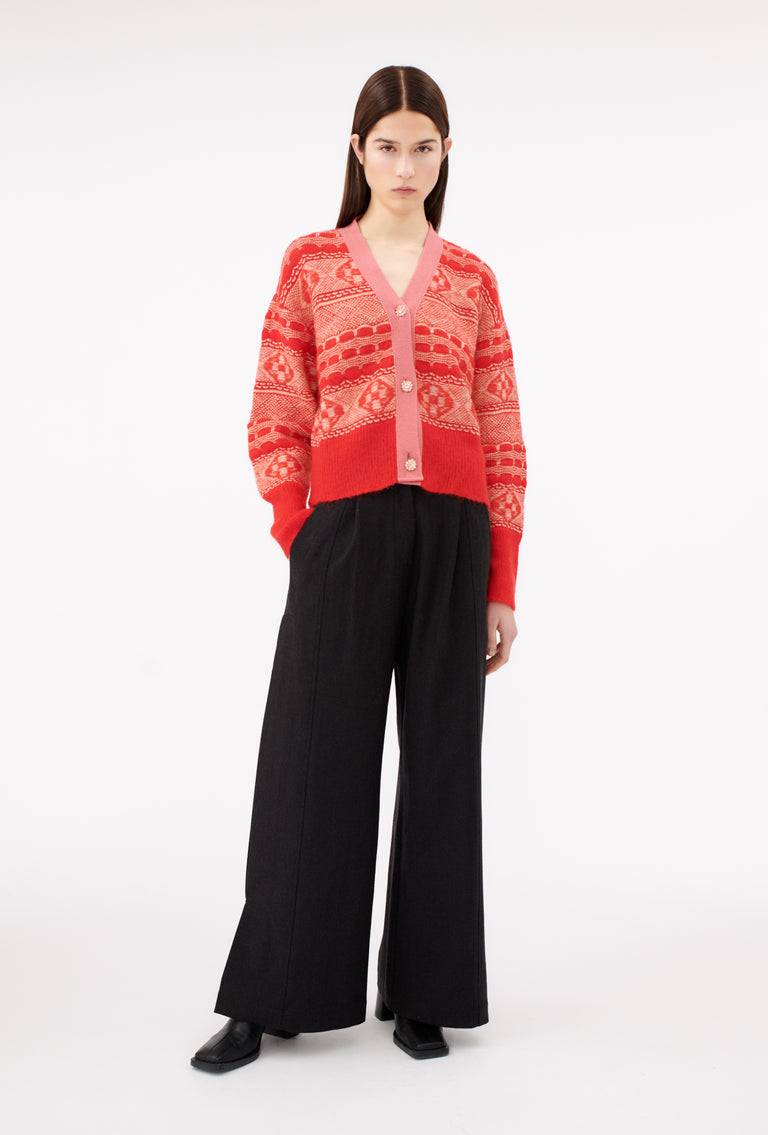 Odeeh Graphic Norwegian Cardigan, Geranium Verkauf