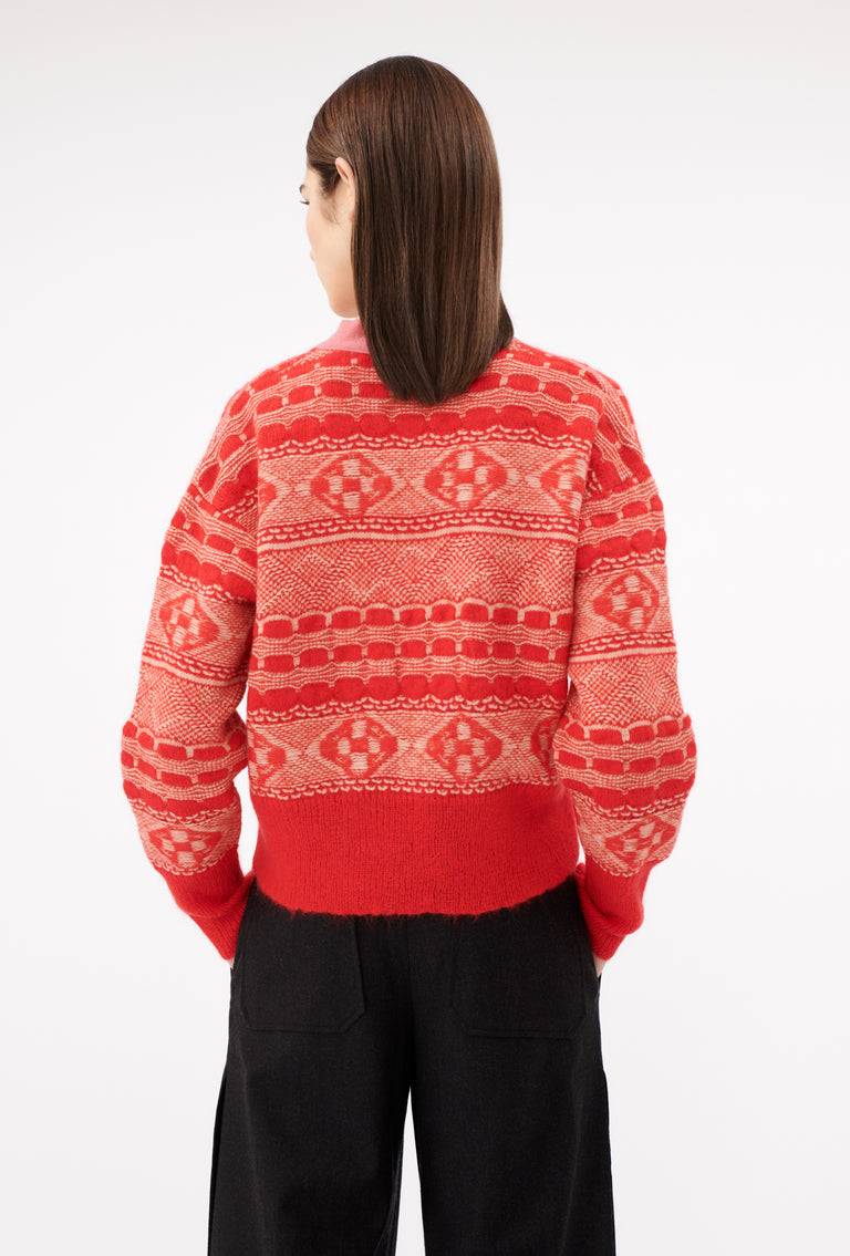 Odeeh Graphic Norwegian Cardigan, Geranium Verkauf