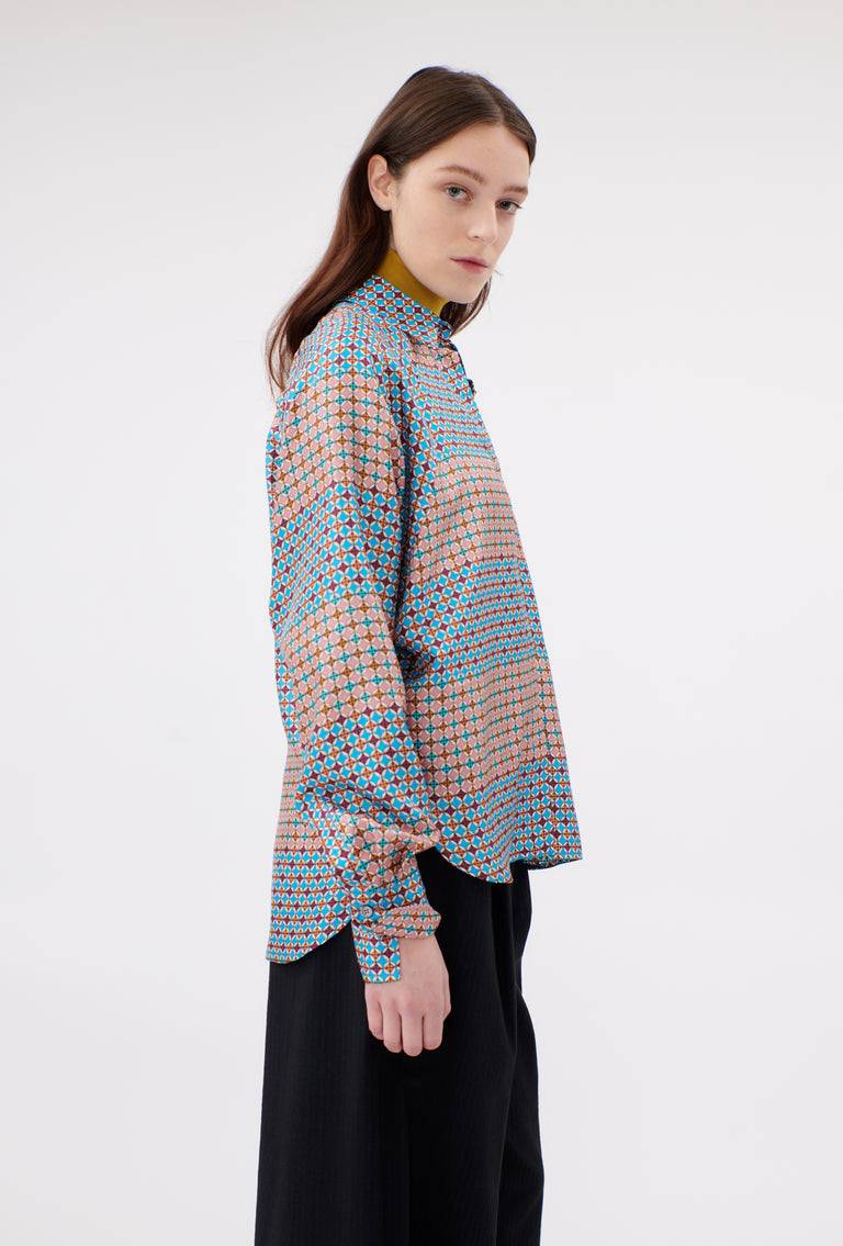 Odeeh Mini Tiles Bluse, Cerulean im Angebot