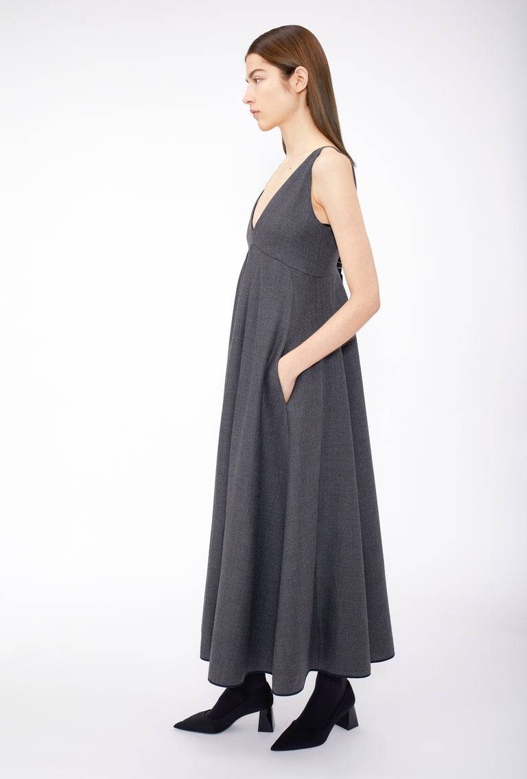 Odeeh Savile Row Wool Pique Kleid, Charcoal Fabrikverkauf