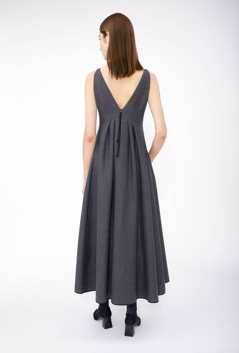 Odeeh Savile Row Wool Pique Kleid, Charcoal Fabrikverkauf