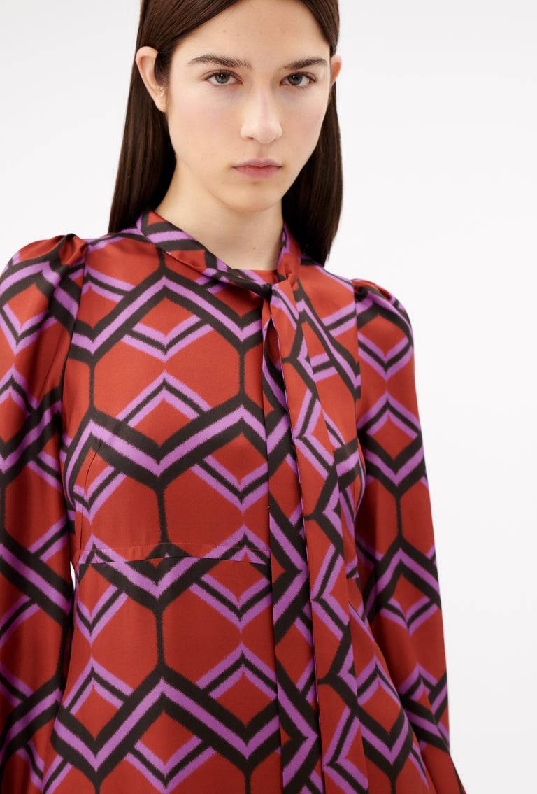 Odeeh Ribbon Zig Zag Kleid, Rusty Red Auslauf