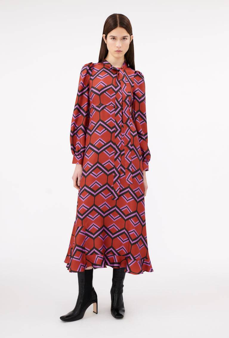Odeeh Ribbon Zig Zag Kleid, Rusty Red Auslauf