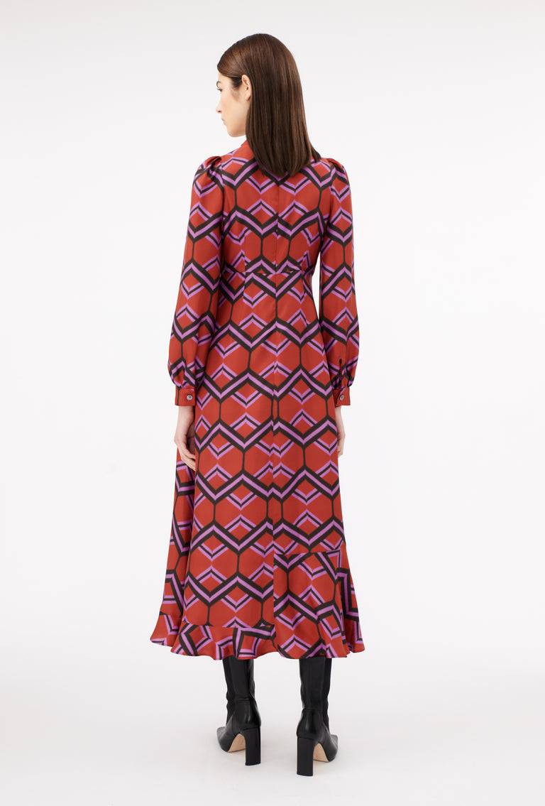 Odeeh Ribbon Zig Zag Kleid, Rusty Red Auslauf