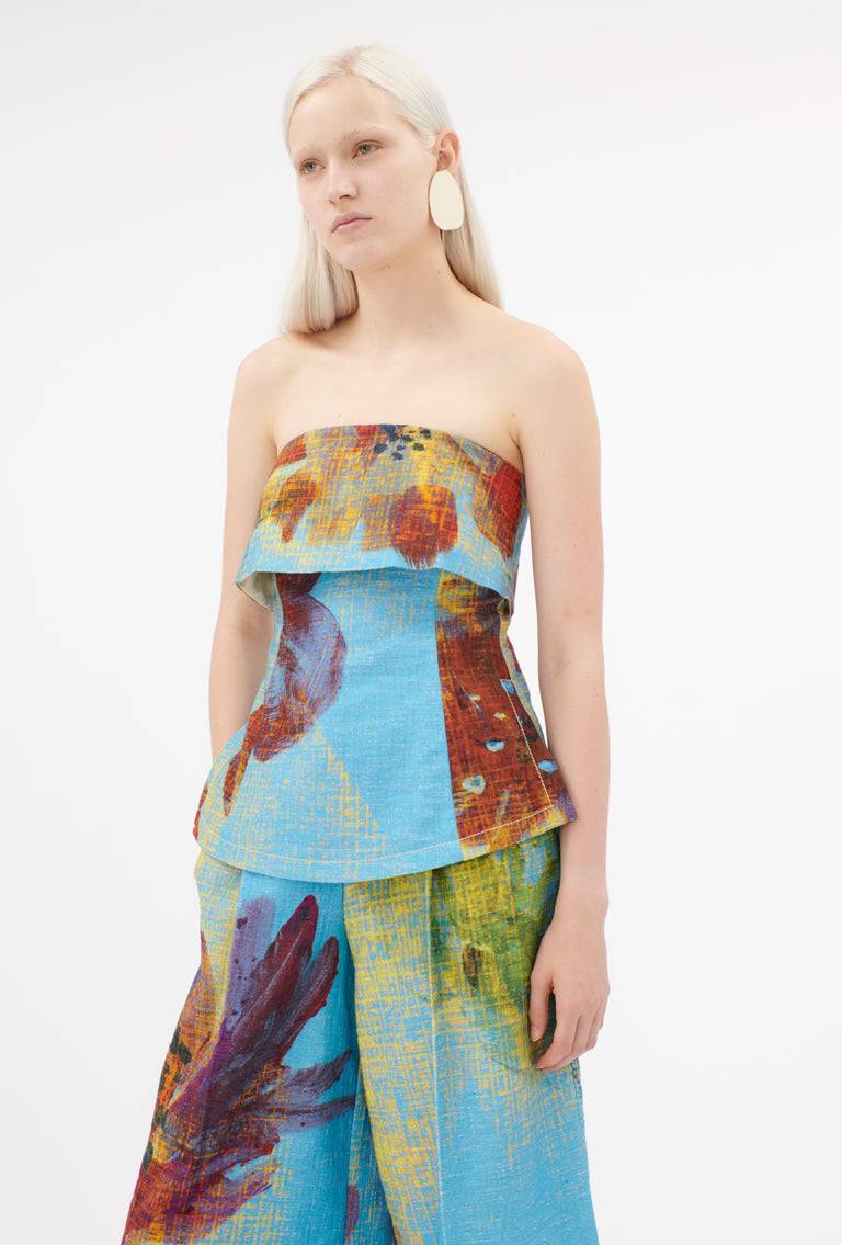 Odeeh Gouache Flowers Top, Caribbean blue im Angebot