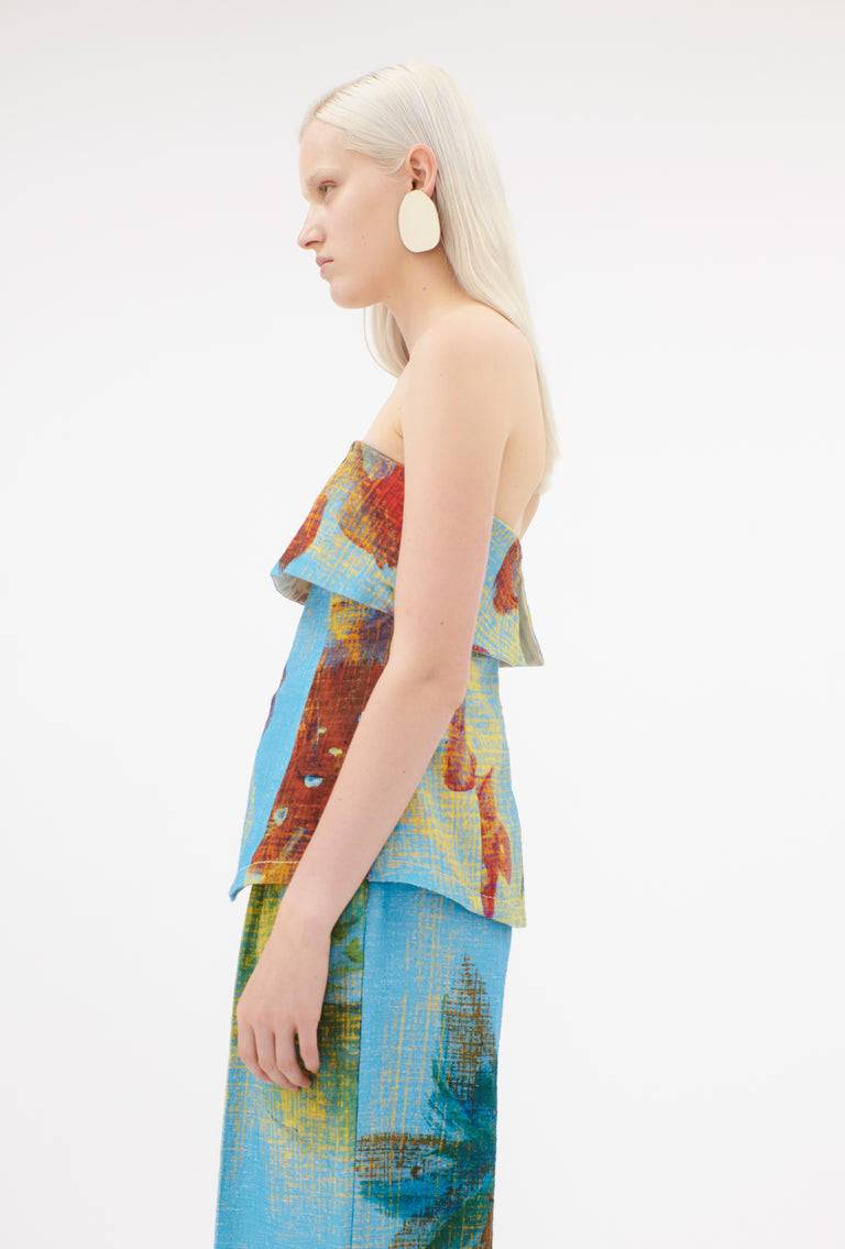 Odeeh Gouache Flowers Top, Caribbean blue im Angebot