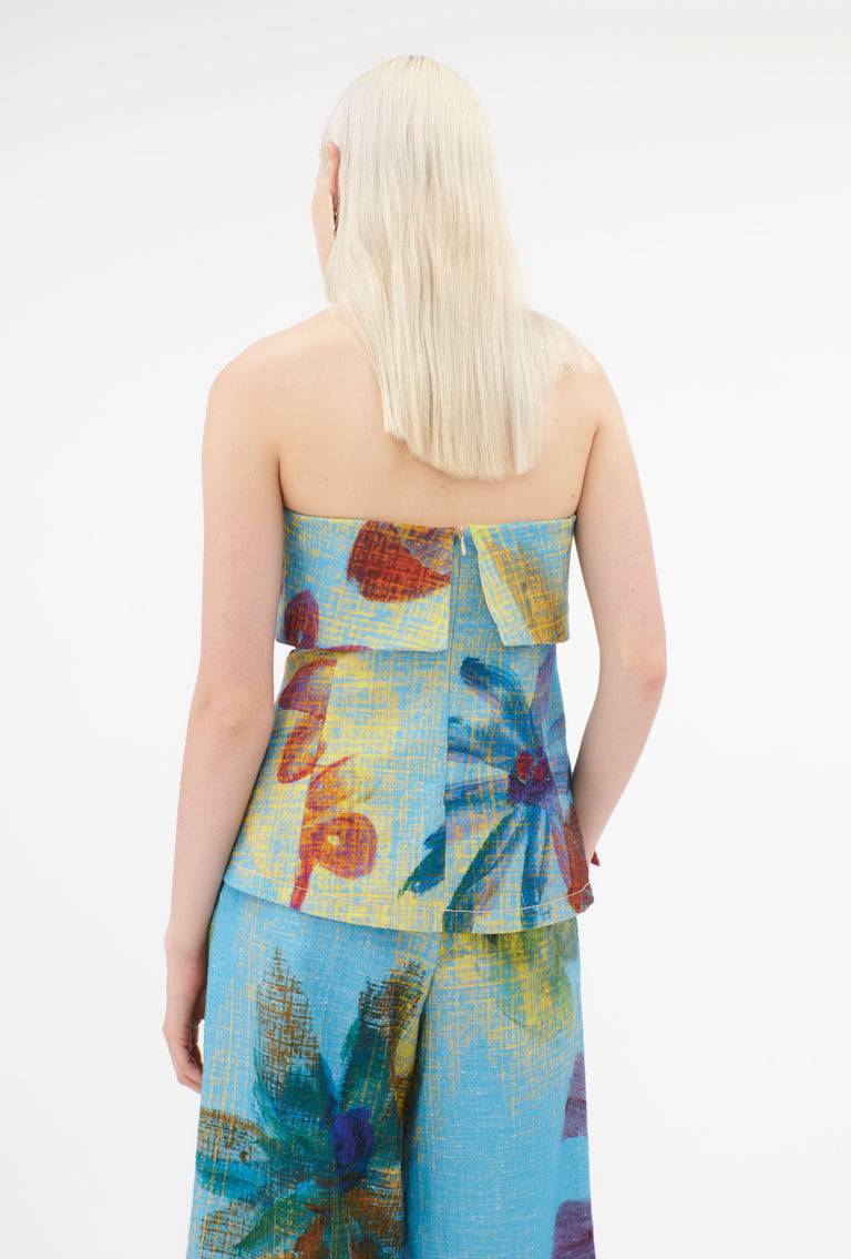 Odeeh Gouache Flowers Top, Caribbean blue im Angebot