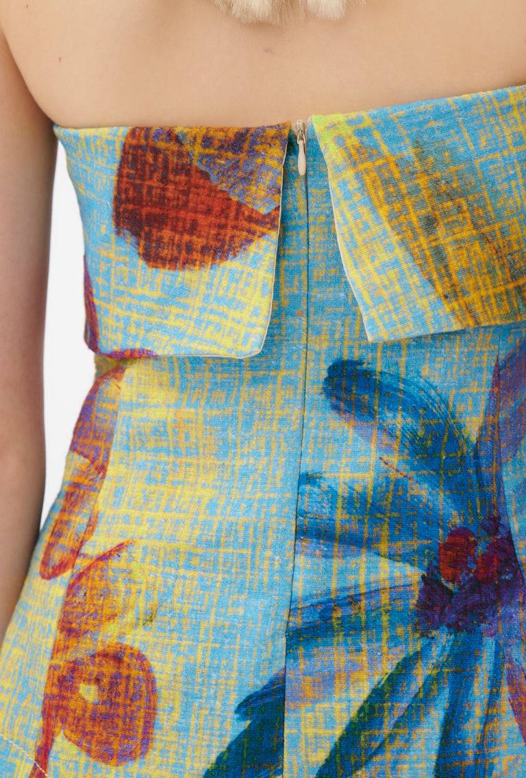 Odeeh Gouache Flowers Top, Caribbean blue im Angebot