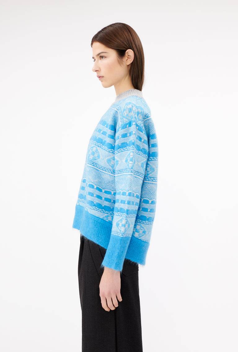 Odeeh Graphic Norwegian Pullover, Himmelblau im Angebot