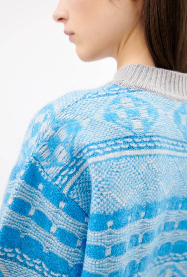 Odeeh Graphic Norwegian Pullover, Himmelblau im Angebot