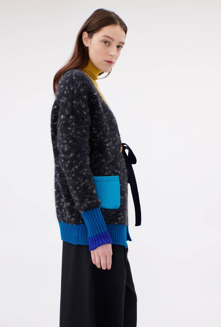 Odeeh Color Block Patch Cardigan, Granite Fabrikverkauf