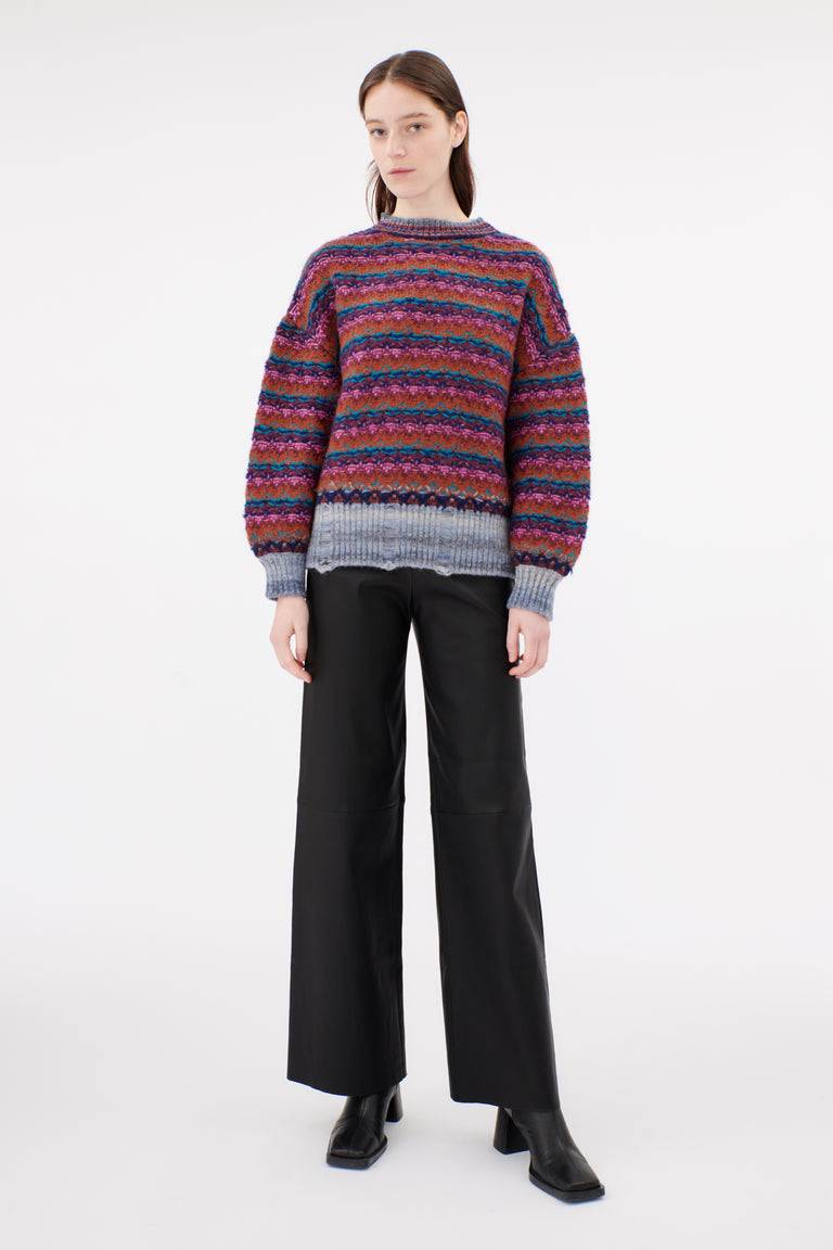 Odeeh Blurry Stripes Wool Pullover, Cinnamon Fabrikverkauf