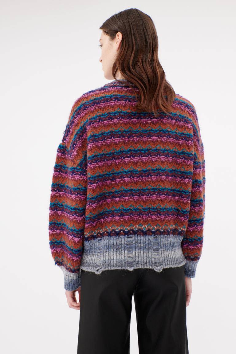 Odeeh Blurry Stripes Wool Pullover, Cinnamon Fabrikverkauf