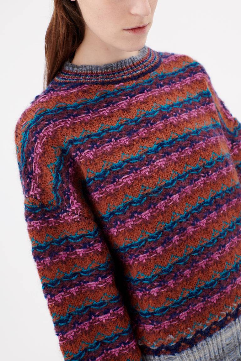 Odeeh Blurry Stripes Wool Pullover, Cinnamon Fabrikverkauf