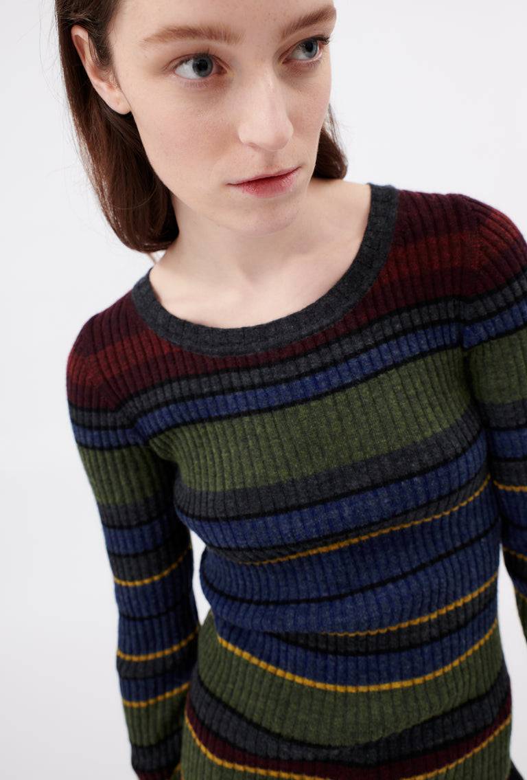 Odeeh Placed Stripe Wool Pullover, Army Green Auslauf