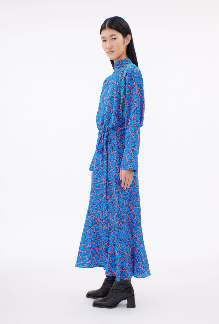 Odeeh Memphis Achats Crepe de Chine Kleid, Turquoise Blue im Angebot