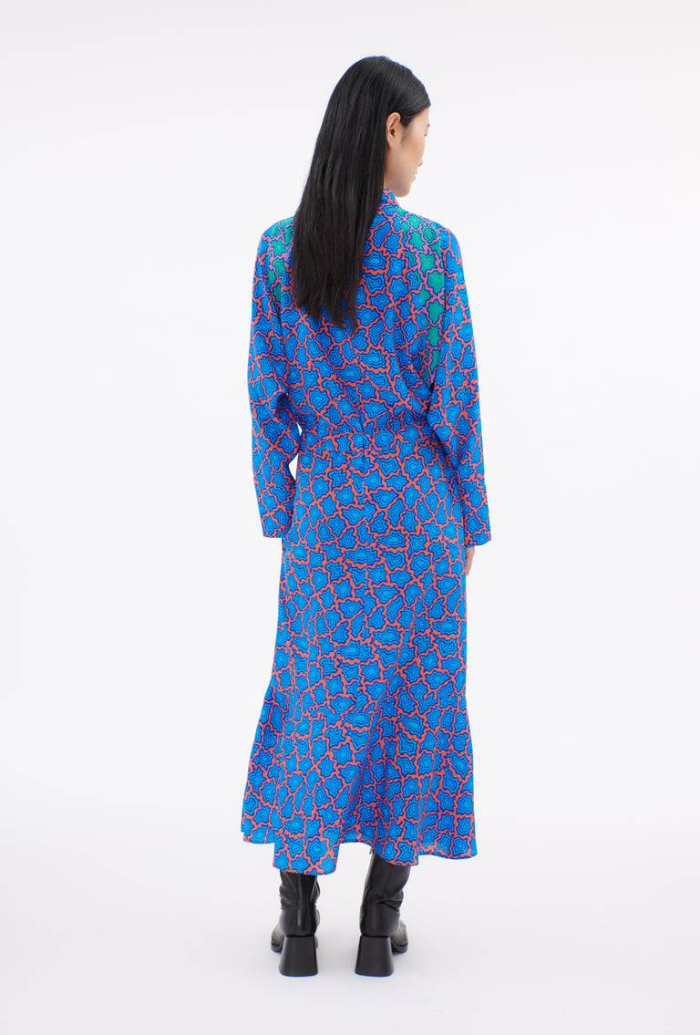 Odeeh Memphis Achats Crepe de Chine Kleid, Turquoise Blue im Angebot
