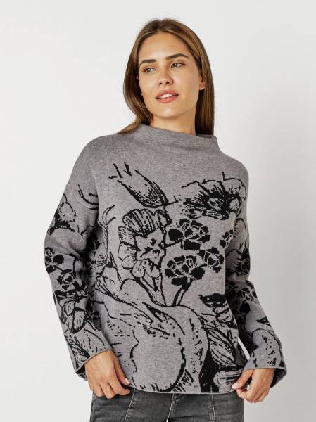 TONI Fashion Style »Gitta« grey/black Feinstrickpulli mit Blumenmuster Auslauf