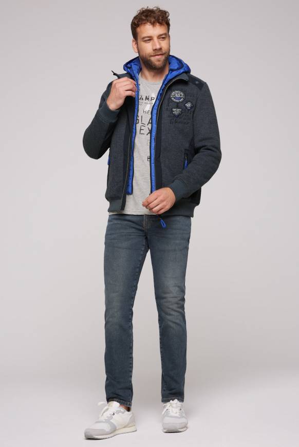 Soccx Strickfleecejacke mit abtrennbaren Kapuzen-Einsatz blue navy melange Angebote