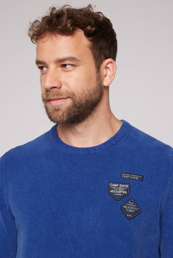 Soccx Chenille-Pullover Stone Washed mit Patches strong blue Verkauf