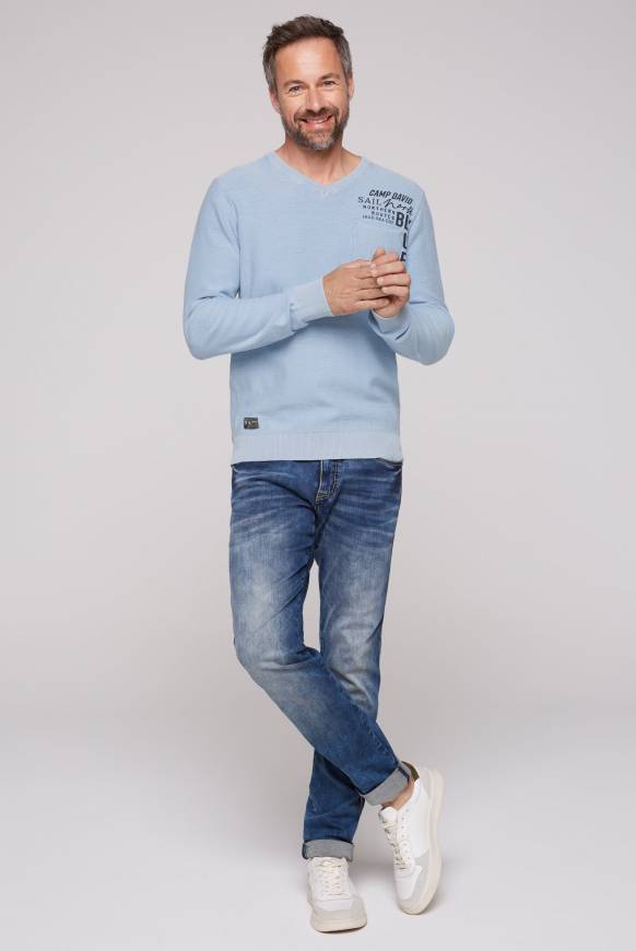 Soccx Pullover Linksstrick mit Used Look summer blue Weihnachtsangebot