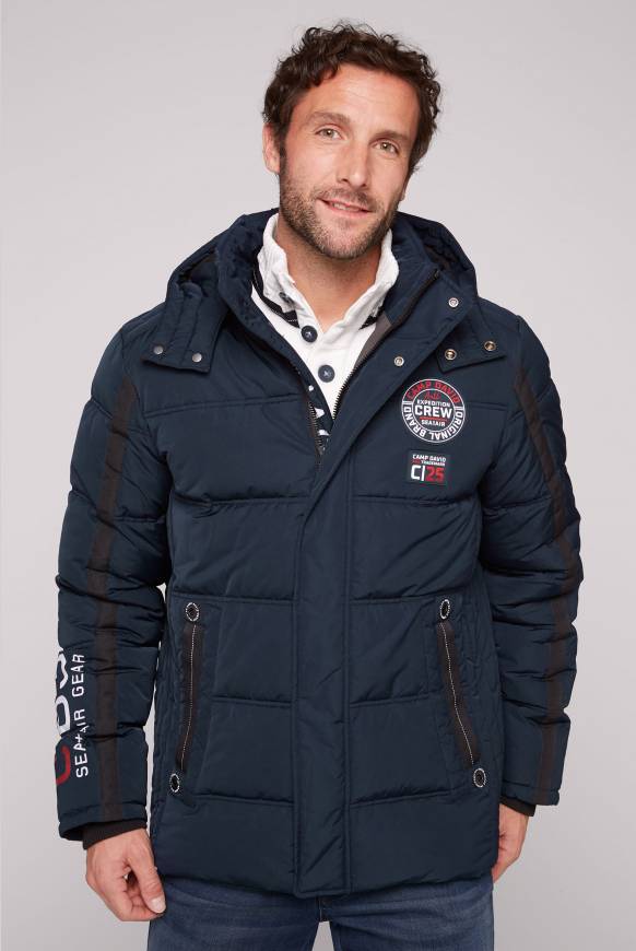 Soccx Lange Steppjacke mit Kapuze und Rücken-Artwork blue navy
