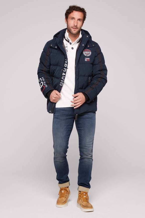 Soccx Lange Steppjacke mit Kapuze und Rücken-Artwork blue navy Angebote