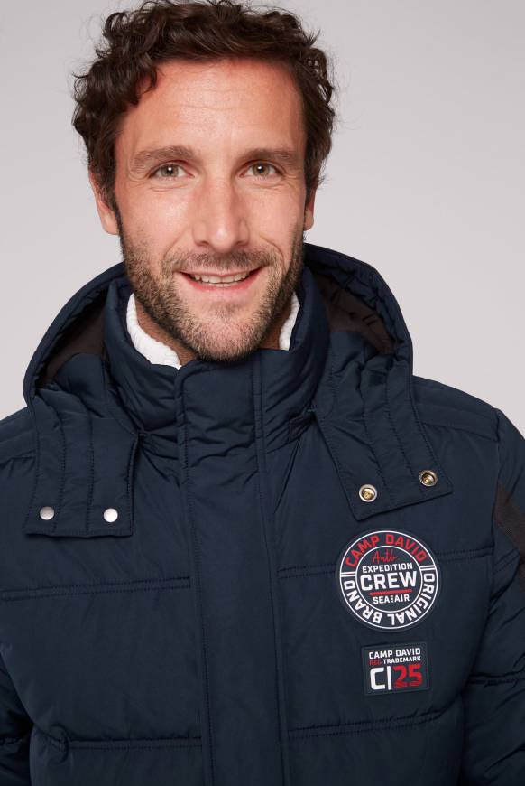 Soccx Lange Steppjacke mit Kapuze und Rücken-Artwork blue navy Angebote